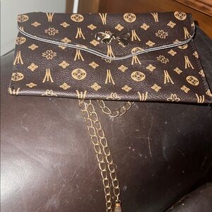 Brown and Gold Patterned Clutch